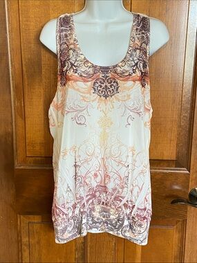 Vanity Sheer Sleeveless intricate BOHO lightweight Dress up tank top Size XL